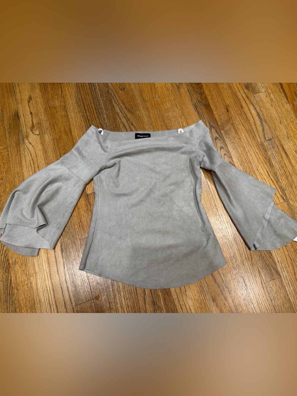Bell Sleeve Faux Suede, Off Shoulder Top